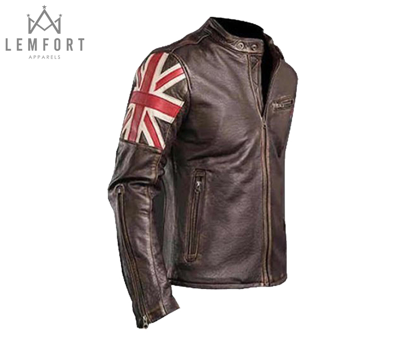 New Mens Biker Motorcycle Cafe Racer Brown Leather Jacket Coat