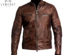 Men Cafe Racer 2 Vintage Biker Distressed Brown Leather Jacket