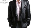 Men's Genuine Lambskin Black Blazer Two Button Slim Fit Coat Real Leather Jacket