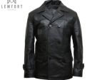 Mens Dr Who Military Double Breast WW2 U-Boat Genuine Leather German Peacoat