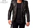Men Leather Jacket Black Slim fit Biker Genuine Lambskin Jacket