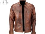 Men Biker Quilted Vintage Distressed Motorcycle Cafe Racer Leather Jacket