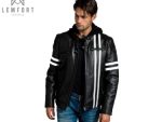 Men Marlon Leather Motorcycle Jacket with Detachable Zipper Hoodie