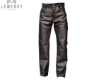 Men Classic Black Genuine Leather 5 Pocket Motorcycle Pants