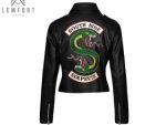 Women Riverdale SouthSide Serpents Embroidery Patch Real Leather Jacket
