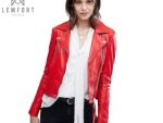 Women Slim Fit Red Biker Motorcycle lambskin Leather Jacket