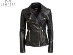 New Women's Black Slim Fit Biker Style Moto Real Leather Jacket