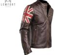 Mens Biker Vintage Distressed Brown Union Jack Cafe Racer Leather Jacket