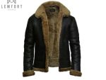 Men Genuine Sheepskin Leather Jacket Bomber B3 Flying Shearling Brown