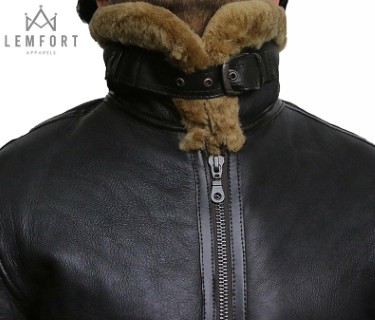 Men Genuine Sheepskin Leather Jacket Bomber B3 Flying Shearling Brown - Image 4
