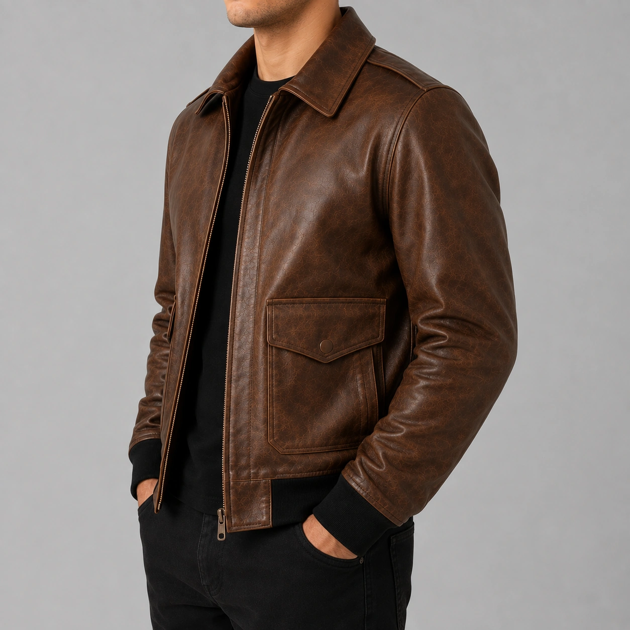 Men A-2 Aviator Flight Bomber Distressed Chocolate Brown Genuine Leather Jacket - Image 2