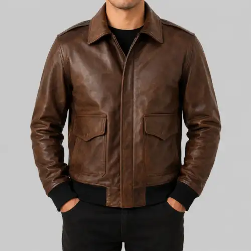 Men A-2 Aviator Flight Bomber Distressed Chocolate Brown Genuine Leather Jacket