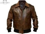 Men A-2 Aviator Flight Bomber Distressed Chocolate Brown Genuine Leather Jacket
