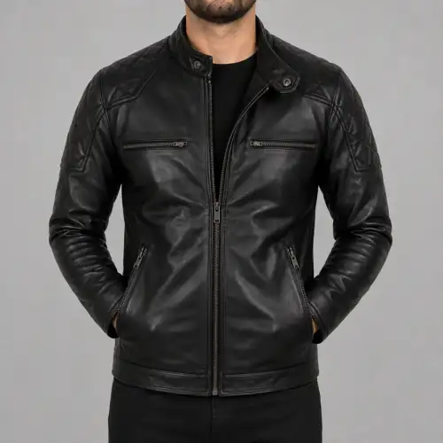 Mens David Beckham Slim Fit Black Genuine Leather Biker Jacket