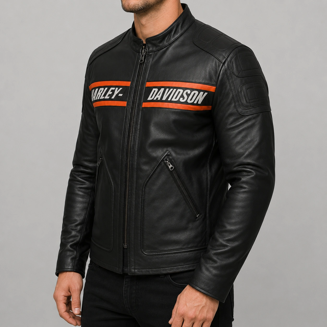 WWE Bill Goldberg Harley Davidson Motorcycle Vintage Biker Black Leather Jacket - Image 2