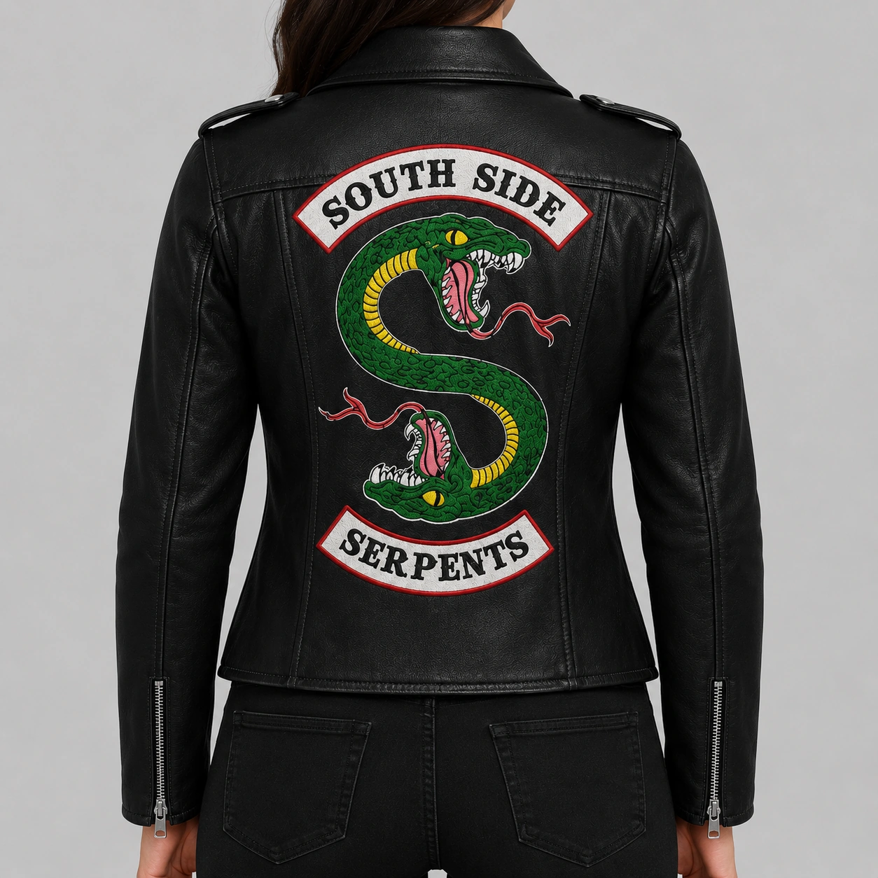 Women Riverdale SouthSide Serpents Embroidery Patch Real Leather Jacket - Image 3