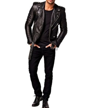 Men Leather Jacket Black Slim fit Biker Genuine Lambskin Jacket - Image 3