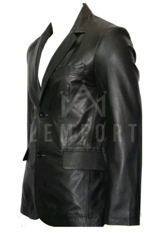 Men's Genuine Lambskin Black Blazer Two Button Slim Fit Coat Real Leather Jacket - Image 3