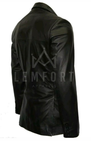 Men's Genuine Lambskin Black Blazer Two Button Slim Fit Coat Real Leather Jacket - Image 4