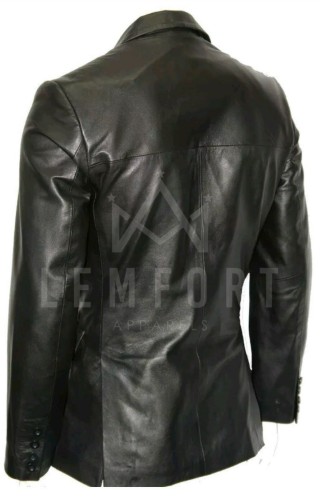 Men's Genuine Lambskin Black Blazer Two Button Slim Fit Coat Real Leather Jacket - Image 5