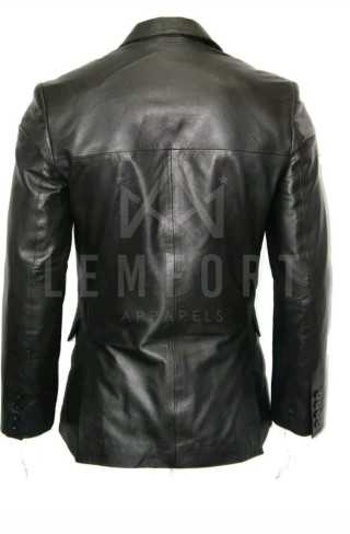 Men's Genuine Lambskin Black Blazer Two Button Slim Fit Coat Real Leather Jacket - Image 6