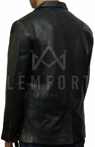 Men's Genuine Lambskin Black Blazer Two Button Slim Fit Coat Real Leather Jacket - Image 8