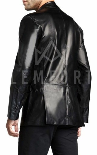 Men's Genuine Lambskin Black Blazer Two Button Slim Fit Coat Real Leather Jacket - Image 10