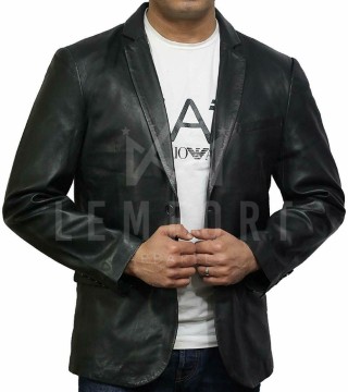 Men's Genuine Lambskin Black Blazer Two Button Slim Fit Coat Real Leather Jacket - Image 11