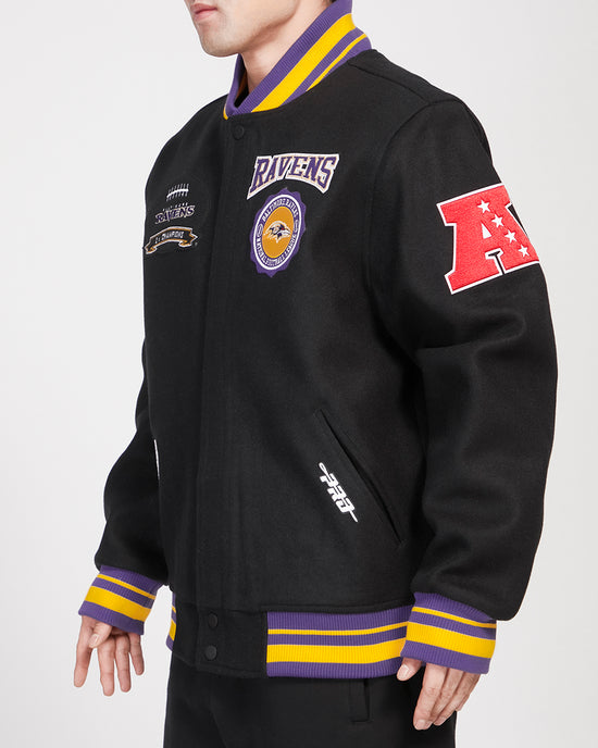Men’s Baltimore Ravens Crest Emblem Black Wool Jacket - Image 3