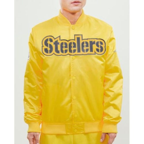 Men’s Pittsburgh Steelers Yellow Big Logo Satin Jacket