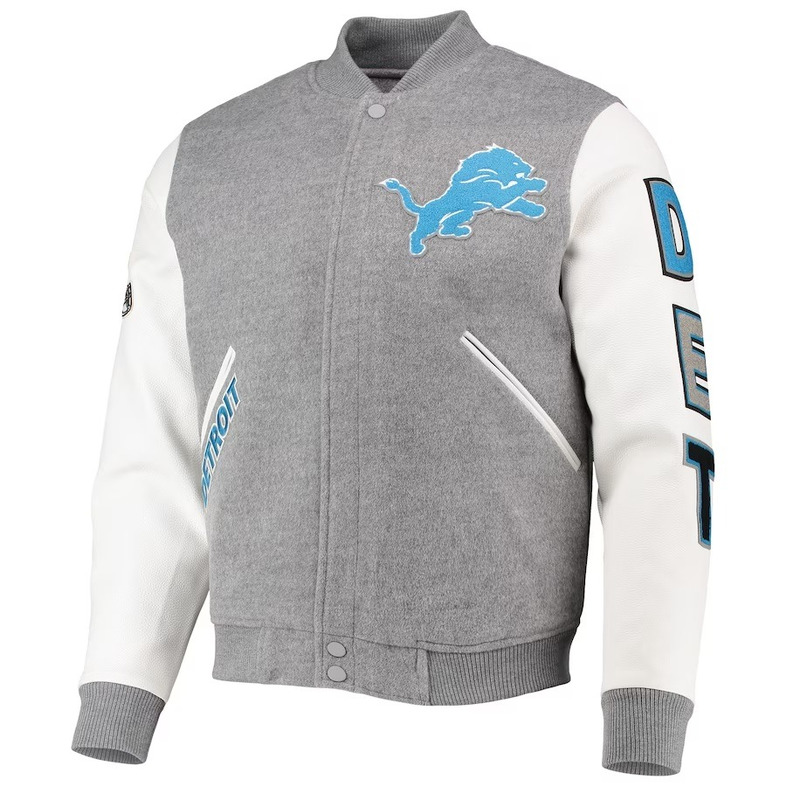 Men’s Detroit Lions Grey And White Letterman Jacket