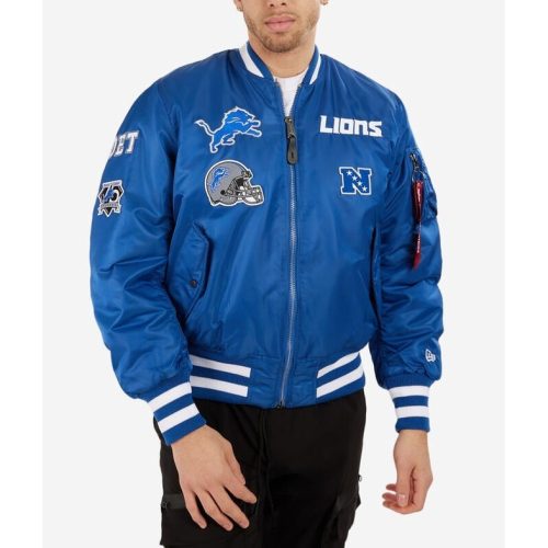 Men’s Detroit Lions Ma-1 Blue Bomber Satin Jacket