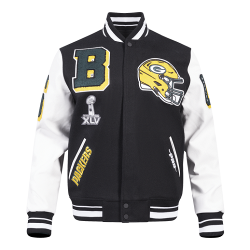 NFL Green Bay Packers Black Wool Varsity Jacket