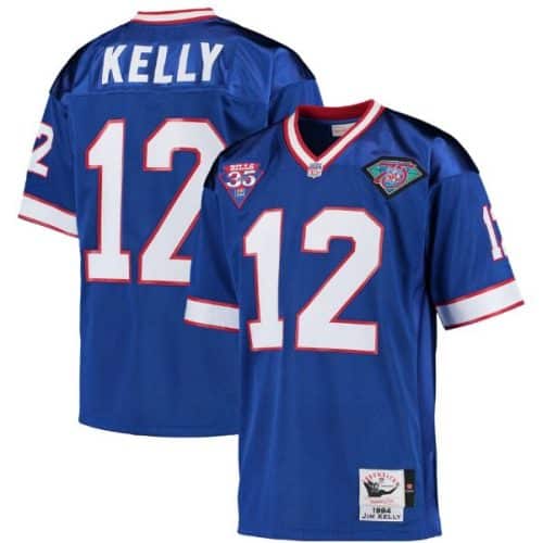 Jim Kelly Buffalo Bills Mitchell & Ness 1994 35th Anniversary Patch Throwback Jersey - Royal Blue