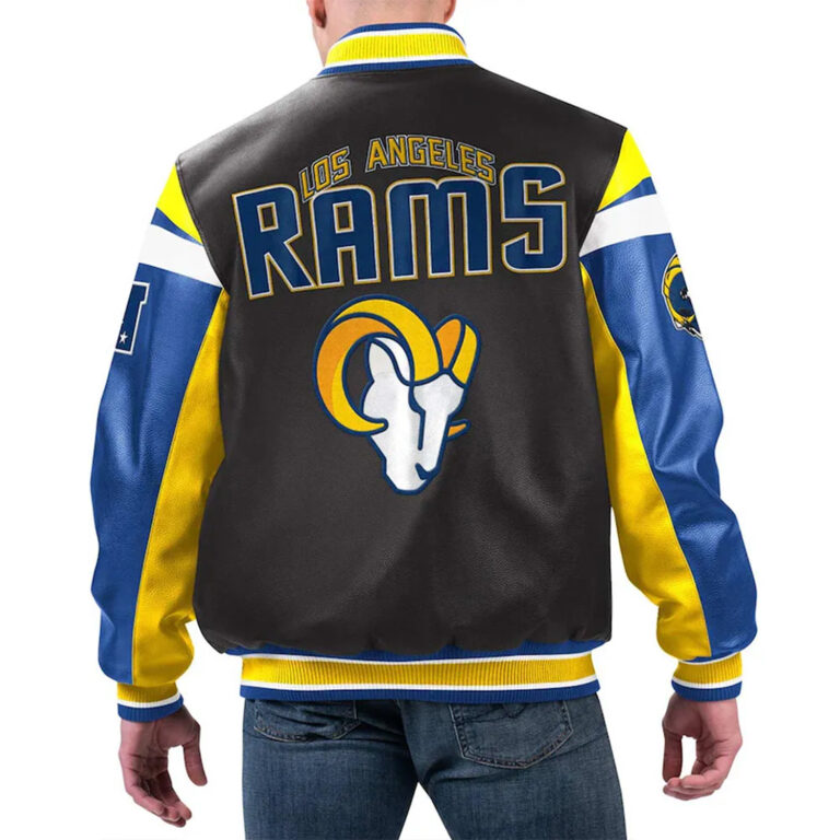 LA Rams Black Varsity Leather Jacket - Image 2
