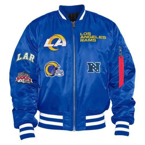 LA Rams Royal Blue MA-1 Bomber Satin Jacket
