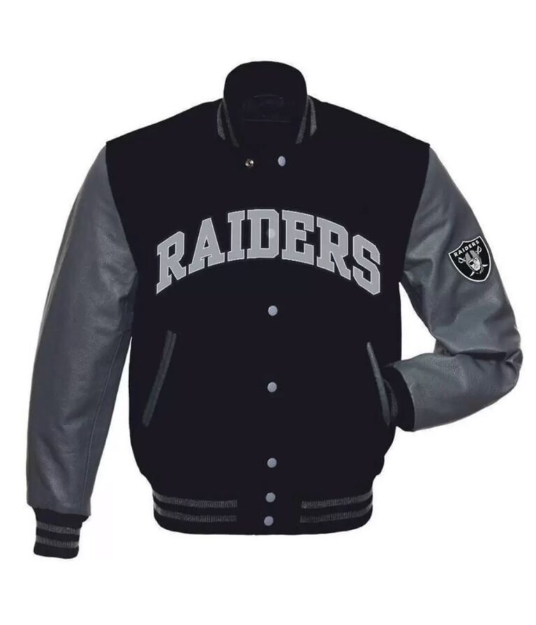 Men’s Las Vegas Raiders Grey And Black Letterman Jacket