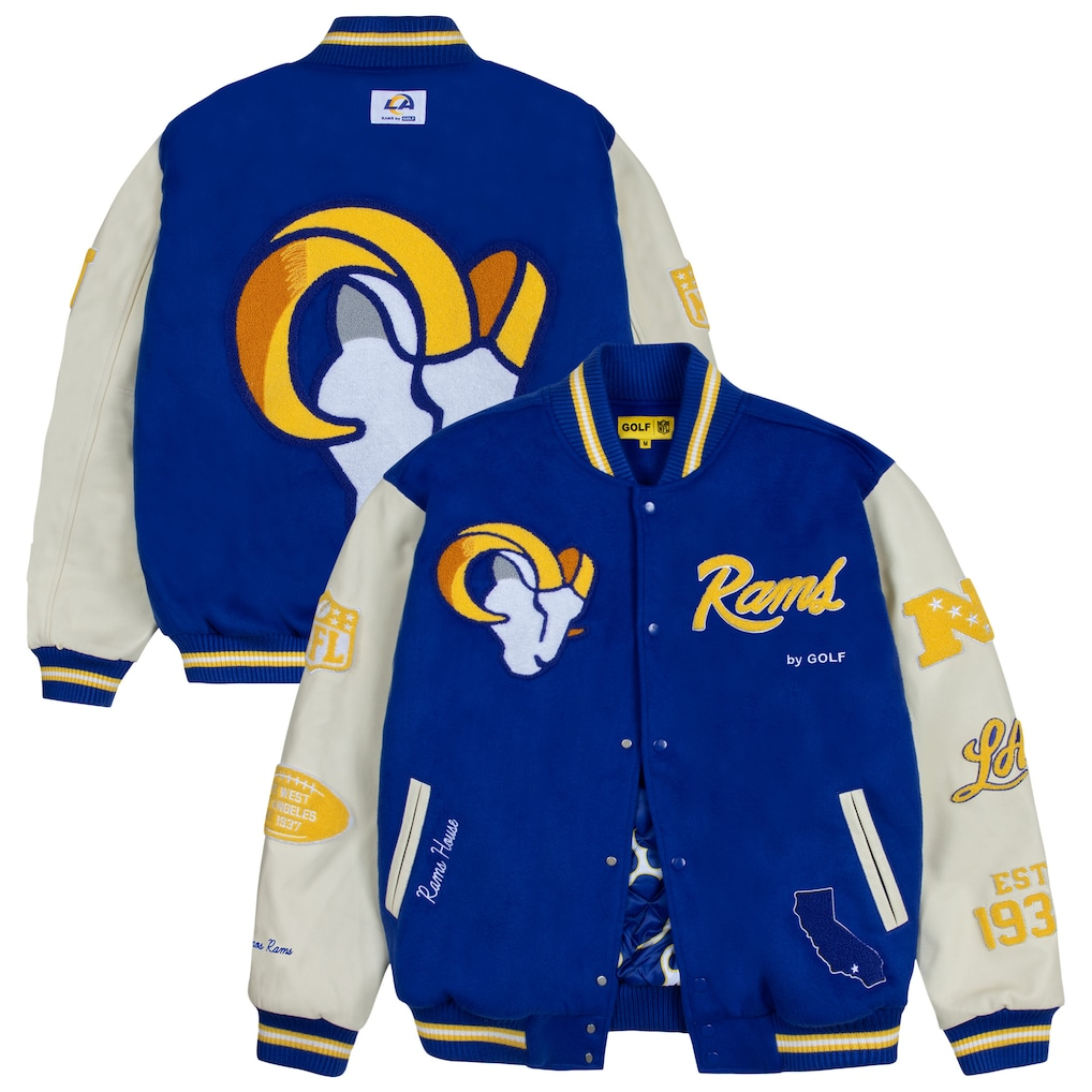 Los Angeles Rams Scarlet GOLF Royal Letterman Jacket - Image 4