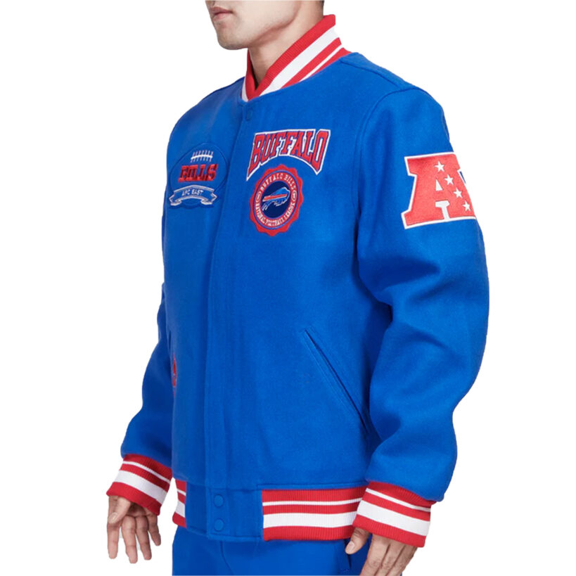 Buffalo Bills Crest Emblem Royal Varsity Wool Jacket - Image 3