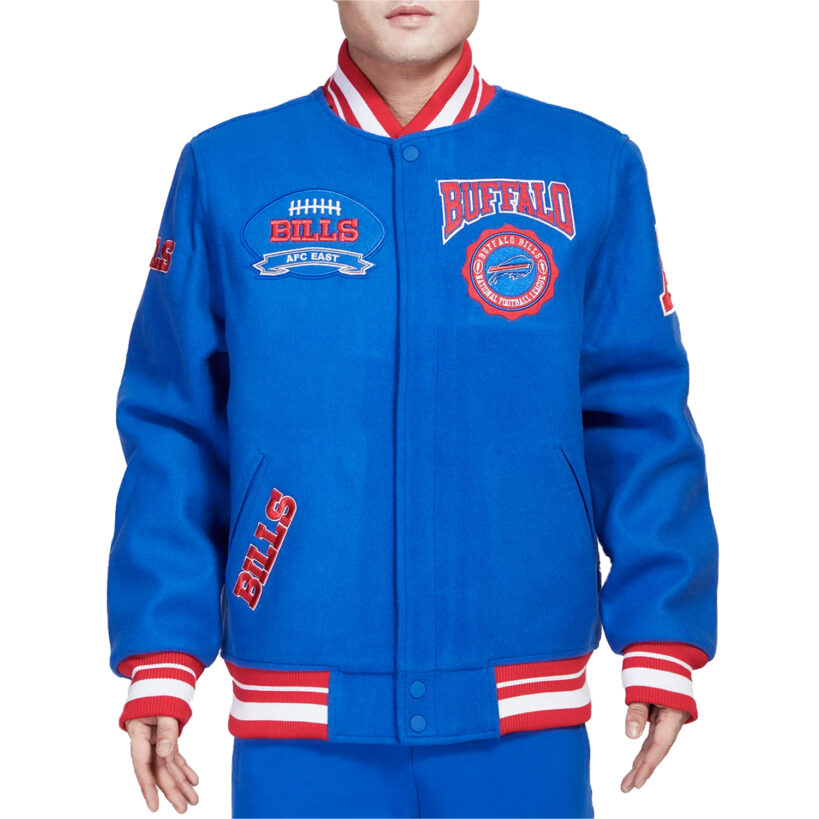 Buffalo Bills Crest Emblem Royal Varsity Wool Jacket - Image 4
