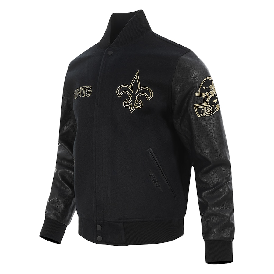 Men’s New Orleans Saints Gold Black Full-Zip Varsity Jacket - Image 4