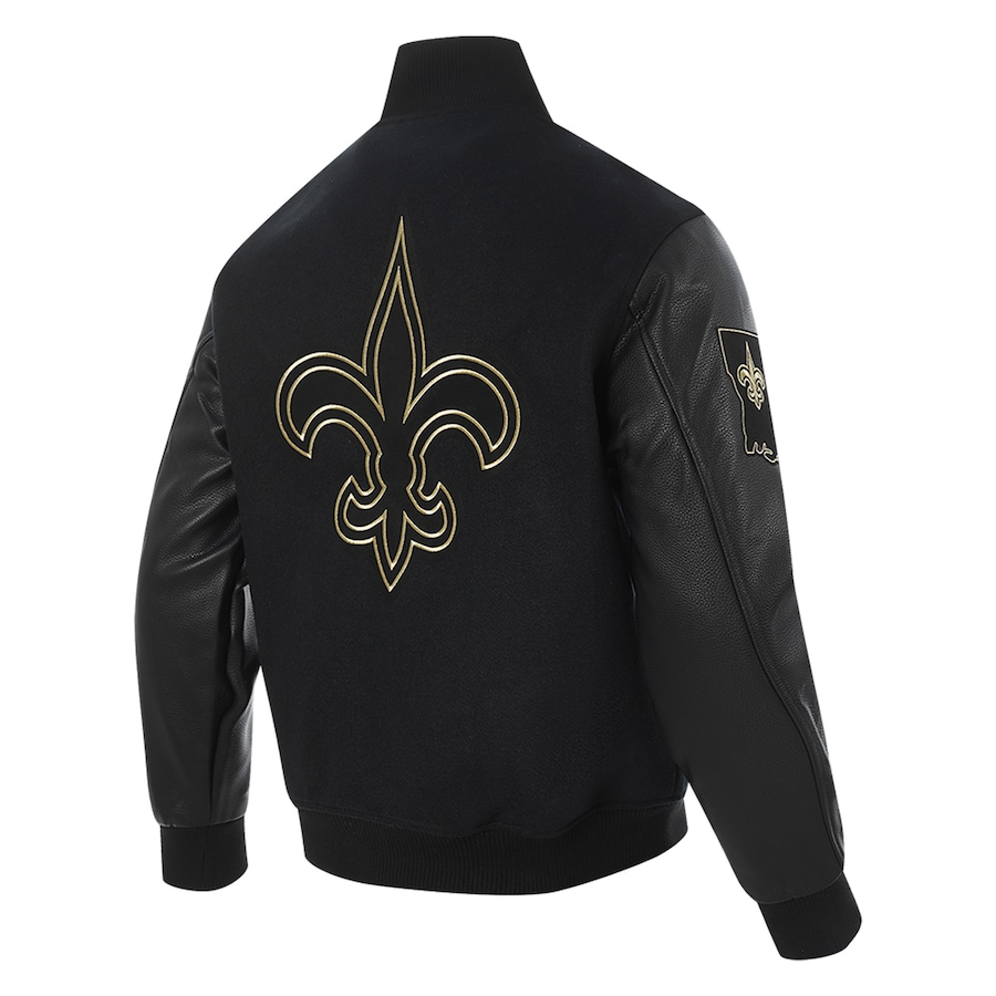 Men’s New Orleans Saints Gold Black Full-Zip Varsity Jacket - Image 2