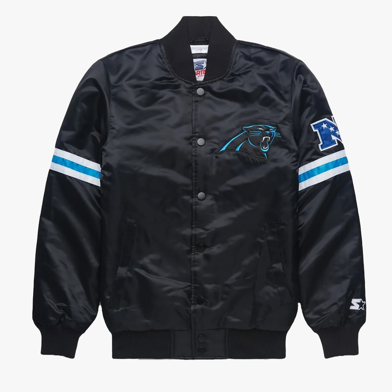 NFL Carolina Panthers Black Satin Varsity Jacket