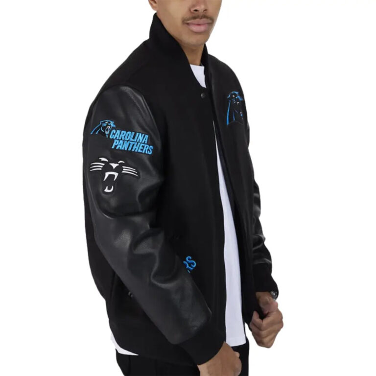 NFL Carolina Panthers Men’s Wool and Leather Varsity Jacket - Image 2