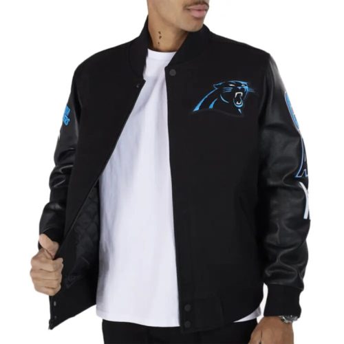 NFL Carolina Panthers Men’s Wool and Leather Varsity Jacket