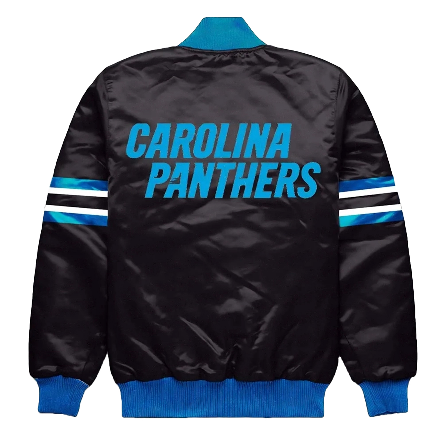 NFL Carolina Panthers Black Satin Varsity Jacket - Image 3