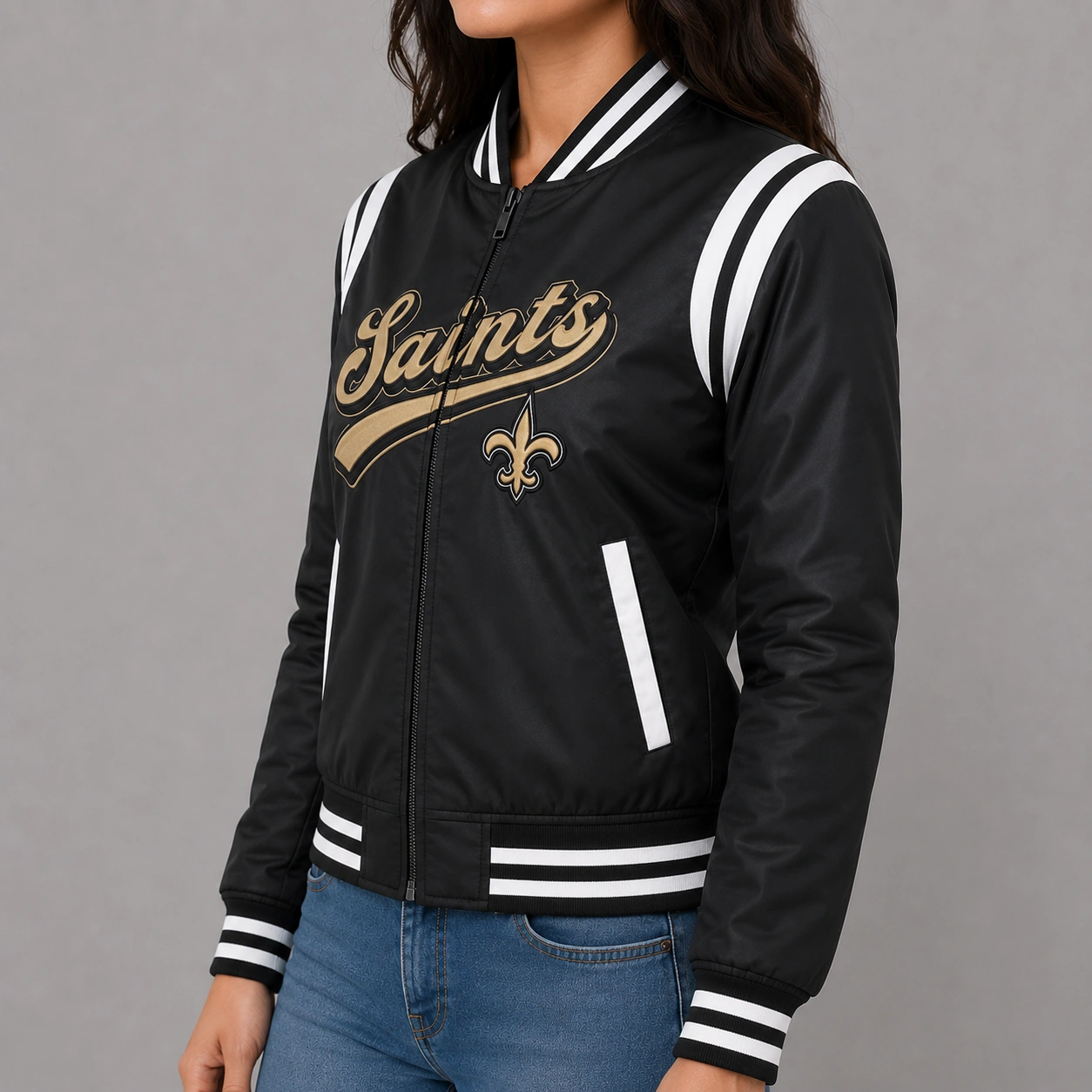 NFL Women's WEAR by Erin Andrews Black New Orleans Saints Bomber Jacket - Image 2