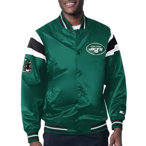 NY Jets Mens Midweight Green Satin Jacket