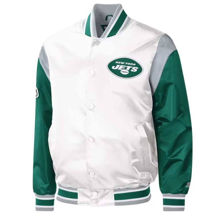 NY Jets Throwback Mens Varsity Satin Jacket - Image 2