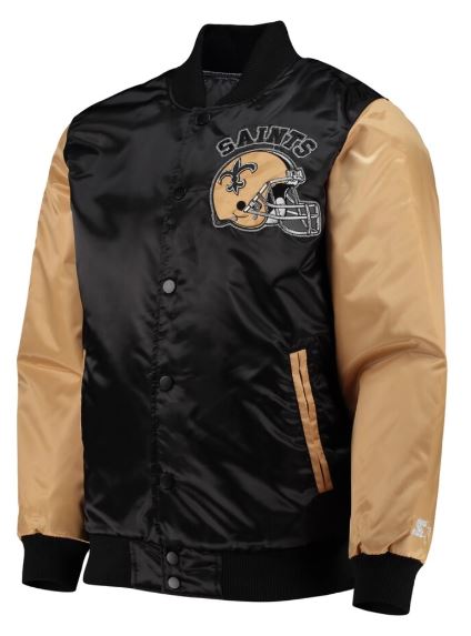 NFL New Orleans Throwback Black and Gold Satin Jacket - Image 3